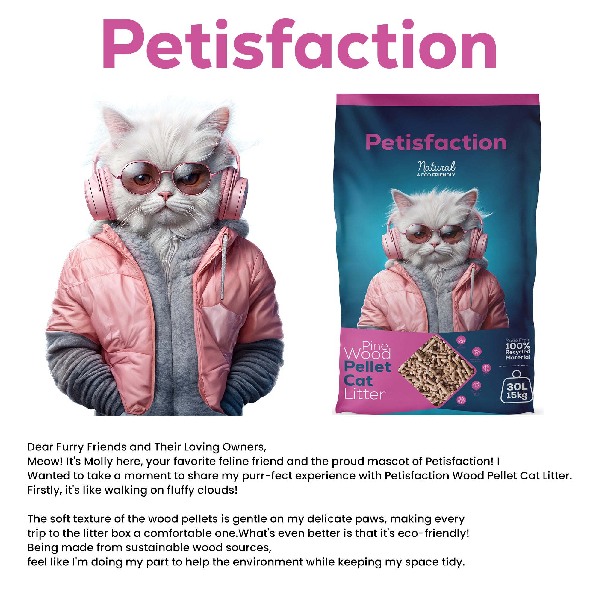 Petisfaction 30L Pine Wood Pellets Cat Litter